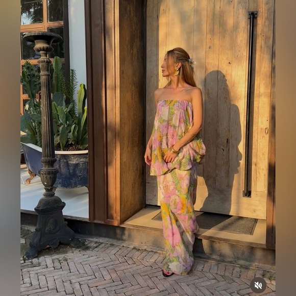 Zara Floral Strapless Maxi Dress Wedding summer evening bodycon - Picture 7 of 16